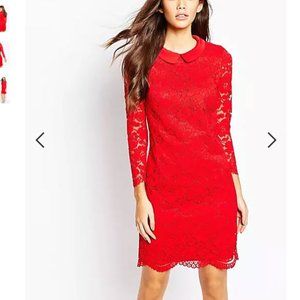 Ted Baker Ameera Scallop Hem Red Lace Shift Dress